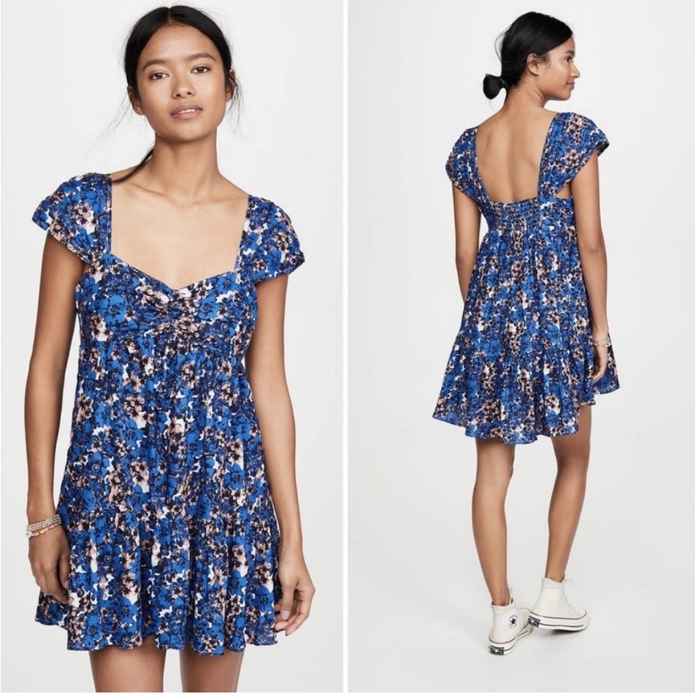 Free People Pattern Play Mini Blue Floral Dress
